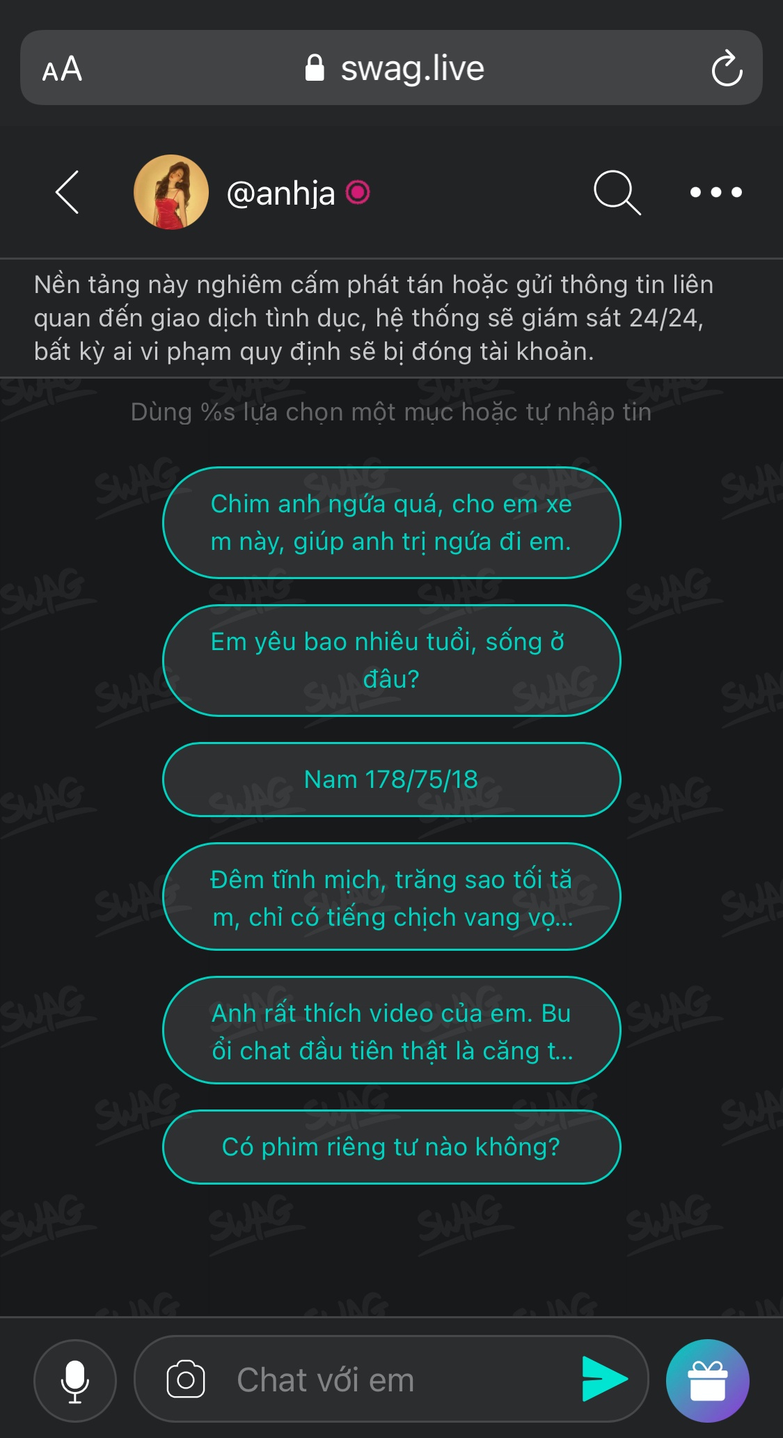 chat với gái đẹp trên SWAG