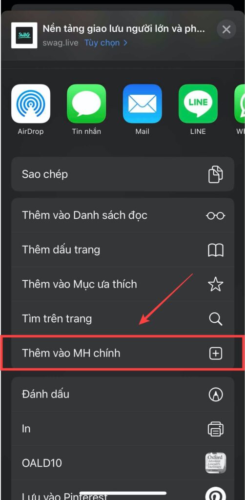 Bước 2: Kéo xuống và bấm nút "Thêm vào MH chính"